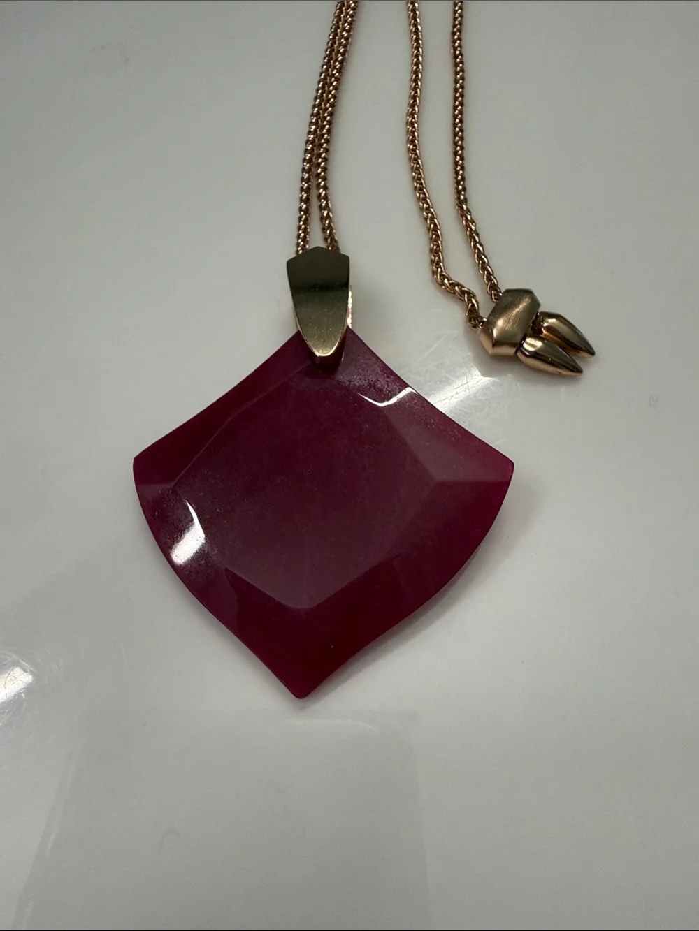 Kendra Scott Rose Gold Necklace with Fuchsia Pendant
